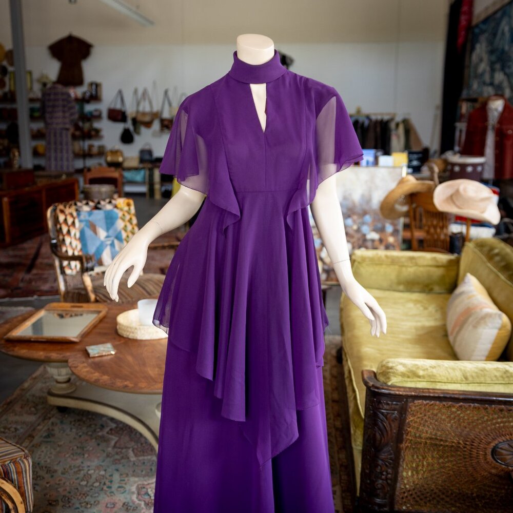 SOLD * 60s/Early 70s Berkertex Purple Chiffon Dress — Made in England - Picture 3 of 13